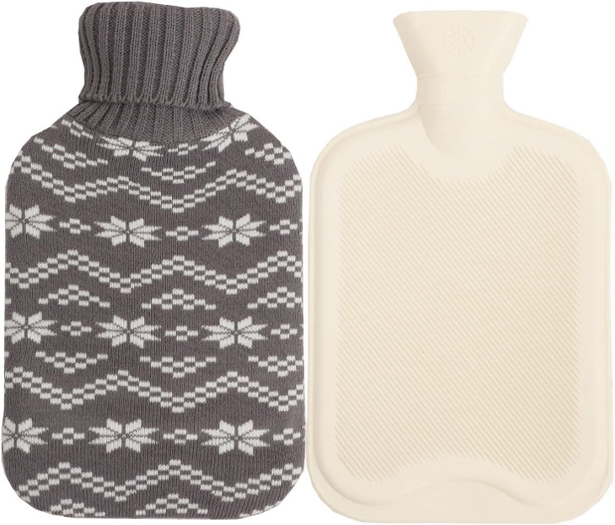 Grote 2 Liter Warmwaterkruik met Lekvrije Deksel en Zachte Gebreide Cover voor Pijnverlichting en Warmte- en Koude Therapie (Grijs)