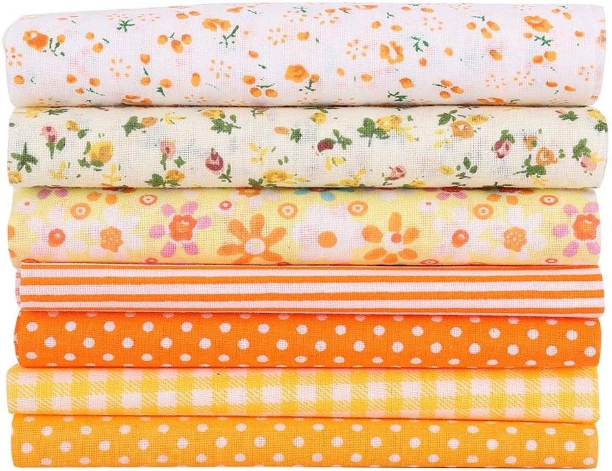 Patchwork Stof Patches, 7 Stuks Assorted Katoen Gele Batiks voor Quilten, Scrapbooking en DIY Projecten (25 x 25cm)