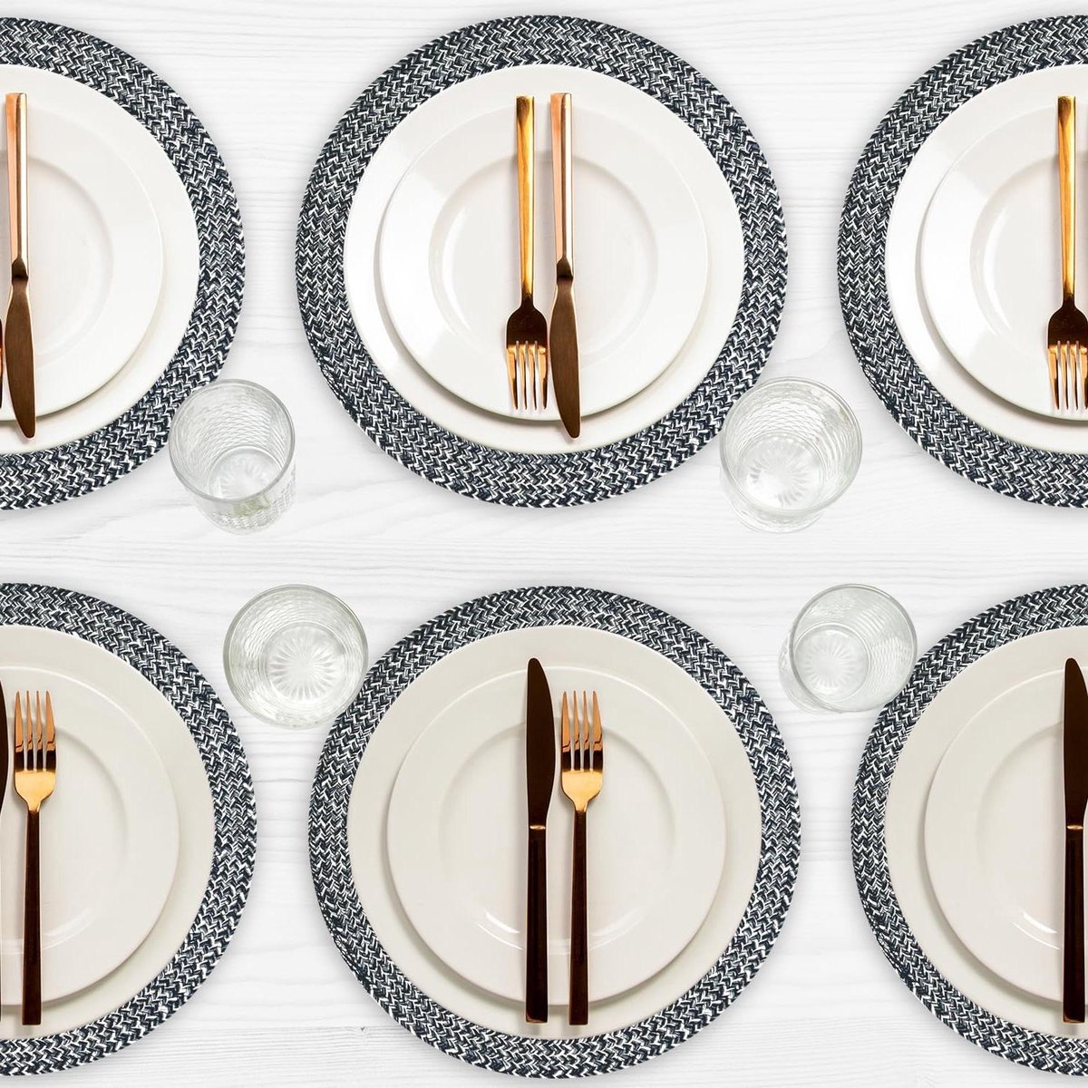 Placemats Set - Tafelmatten Cirkel - Tafel Beschermen - 100% Katoen - 8 Stuks - Blauw