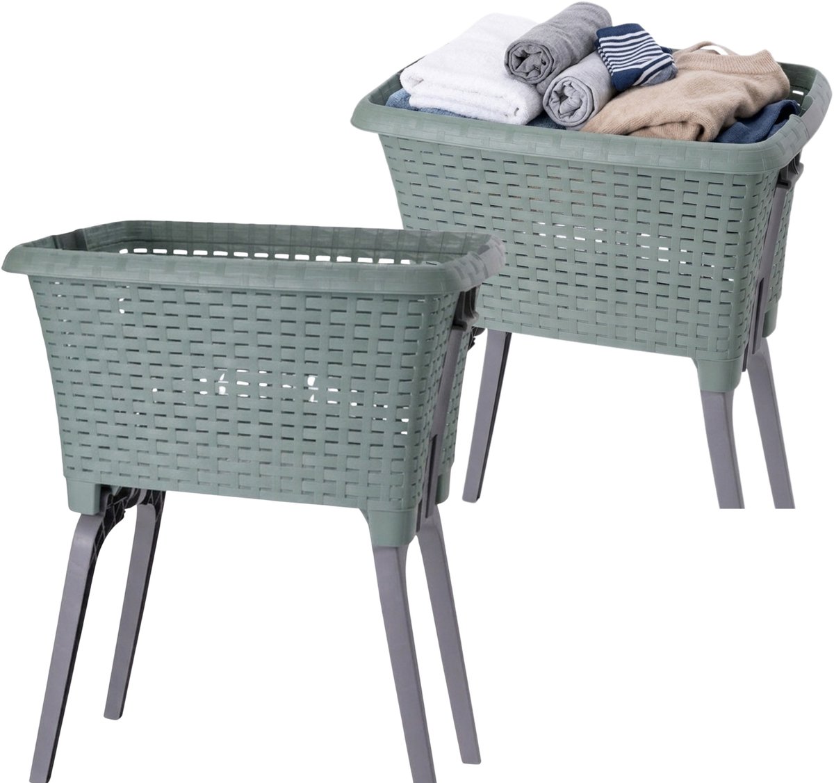 Bathroom Solutions wasmand op poten - 2x - groen - 35 ltr - 60 x 40 x 28 cm - Wasgoedmanden