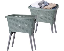 Bathroom Solutions wasmand op poten - 2x - groen - 35 ltr - 60 x 40 x 28 cm - Wasgoedmanden