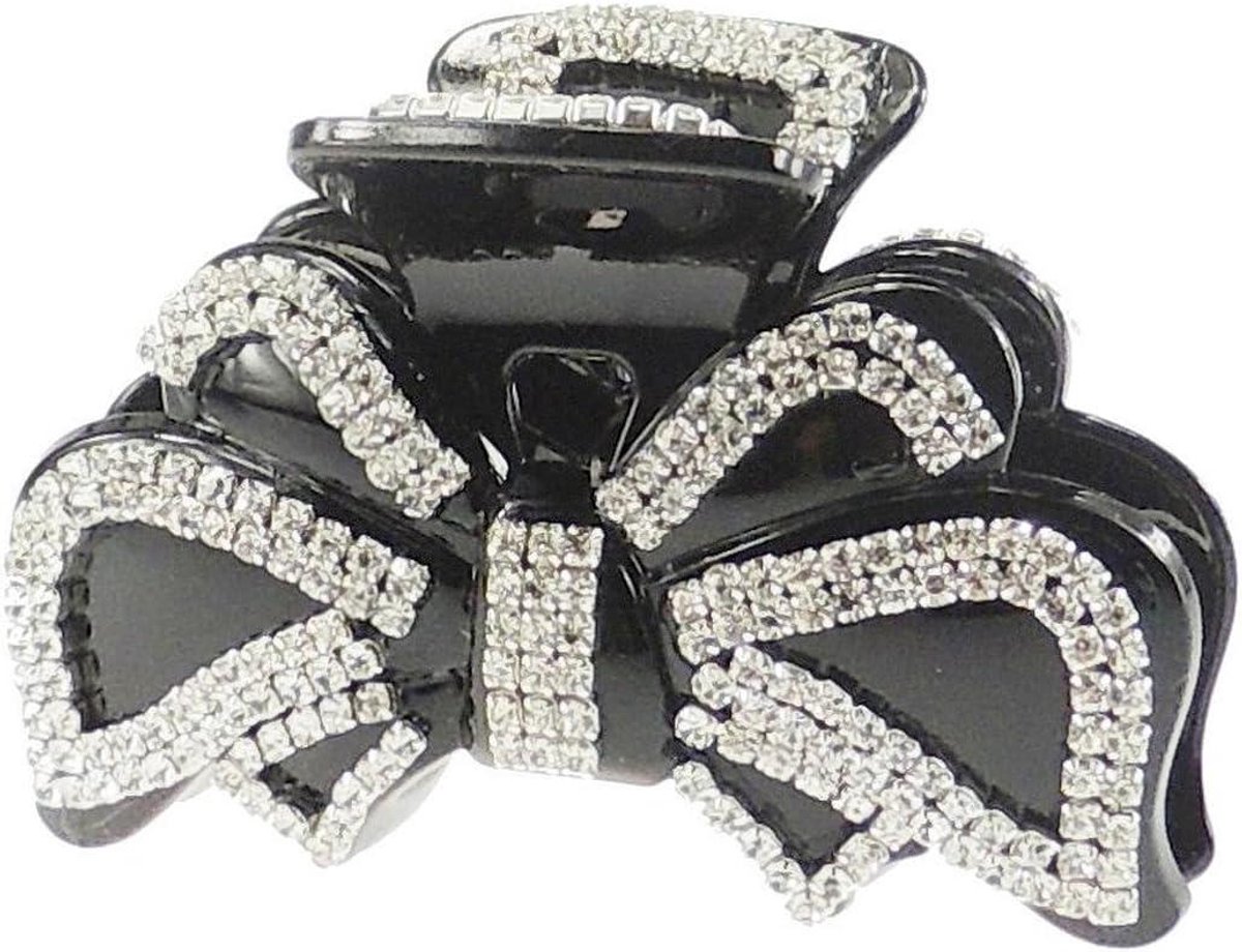 Haarklem Strik - Klem Clips - Feestelijk Haar - Extra Sparkly Diamante - 8 cm - Zwart