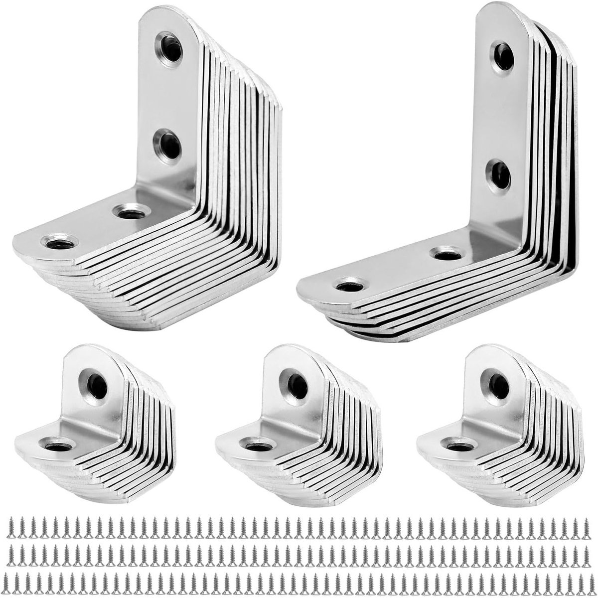 RVS Hoekbeugels Set van 56 Stuks, 16x20mm, 16x40mm, 16x50mm, 90 Graden L-Vormige Beugels voor Meubelmontage en Verbetering van Stabiliteit