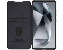 Nillkin Qin Pro Hoesje Geschikt voor Samsung Galaxy S25 Ultra - Book Case met Camera Slider - Ruimte voor Twee Pasjes Zwart