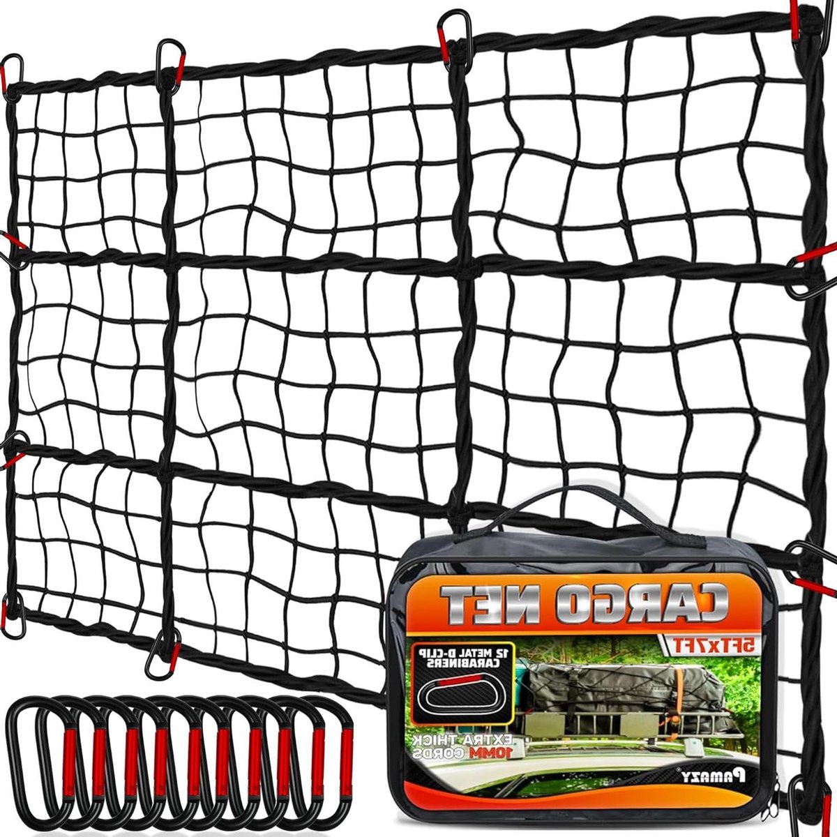 Vrachtnet - Bagagenet Laadnet - Lading Zekeren - Extra Dikke Koorden - 5' x 7' tot 10' x 14' - Zwart