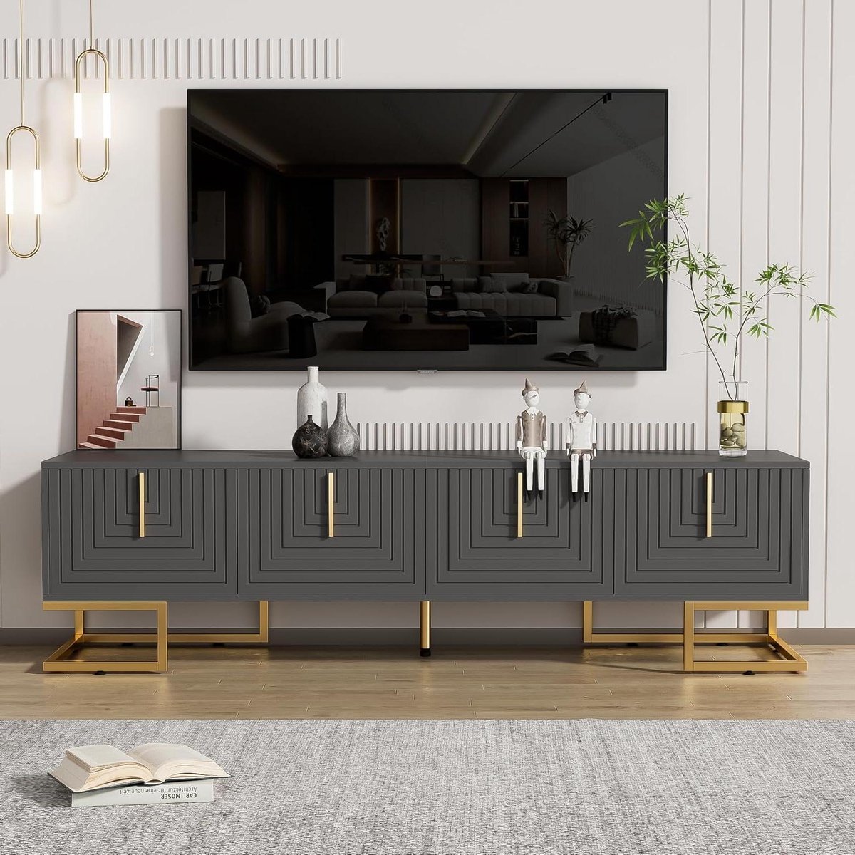 TV Kast - Lowboard Media Meubel - Opbergen Media - Gestructureerde Deur - 170 x 40 x 45.5 cm