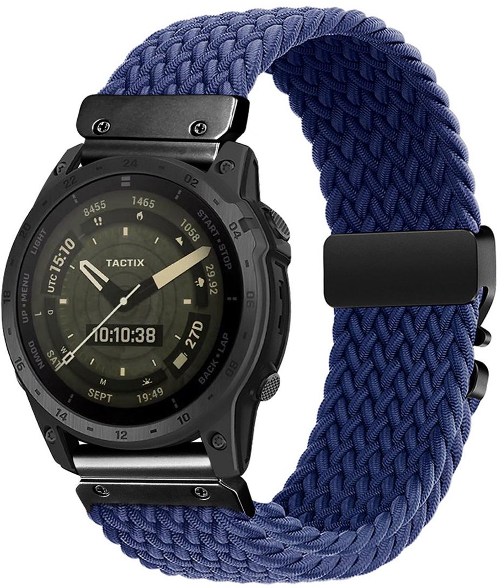 By Qubix - Braided nylon band met parachute sluiting - Blauw - Geschikt voor Garmin Quatix 8 - 51mm