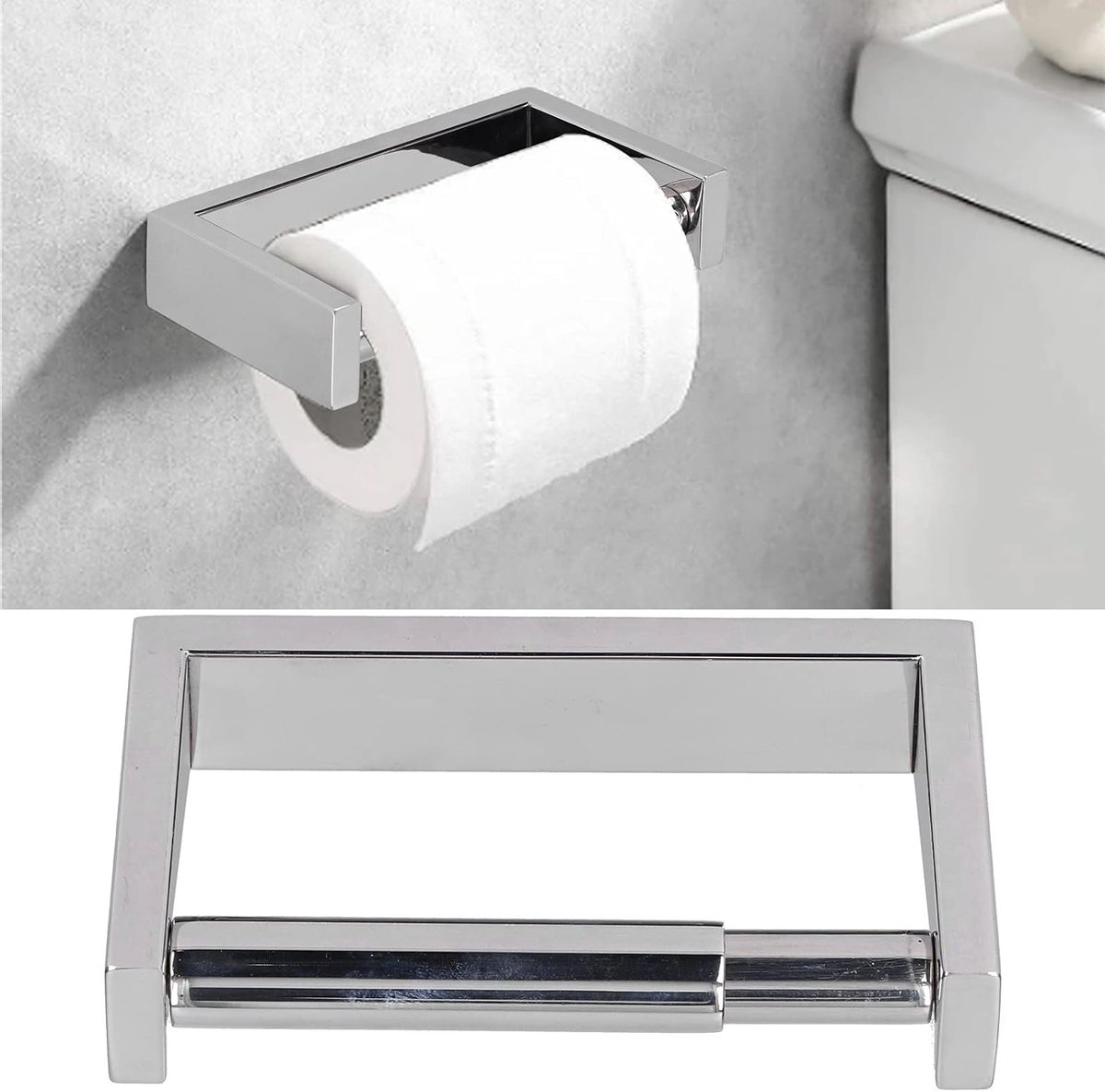 Wandgemonteerde Toiletrolhouder - Eenvoudig Te Installeren, Verchroomd, Duurzaam en Ideaal Voor Huishoudens en Hotels, Met Veerarm Voor Snelle Papierrol Wissel
