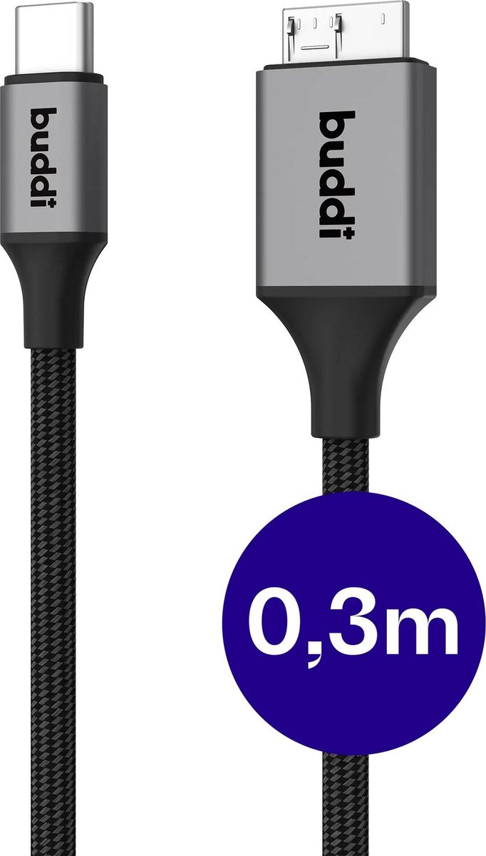 Buddi Flex USB-C naar Micro-B Kabel 12W Fast Charge 30CM Zwart