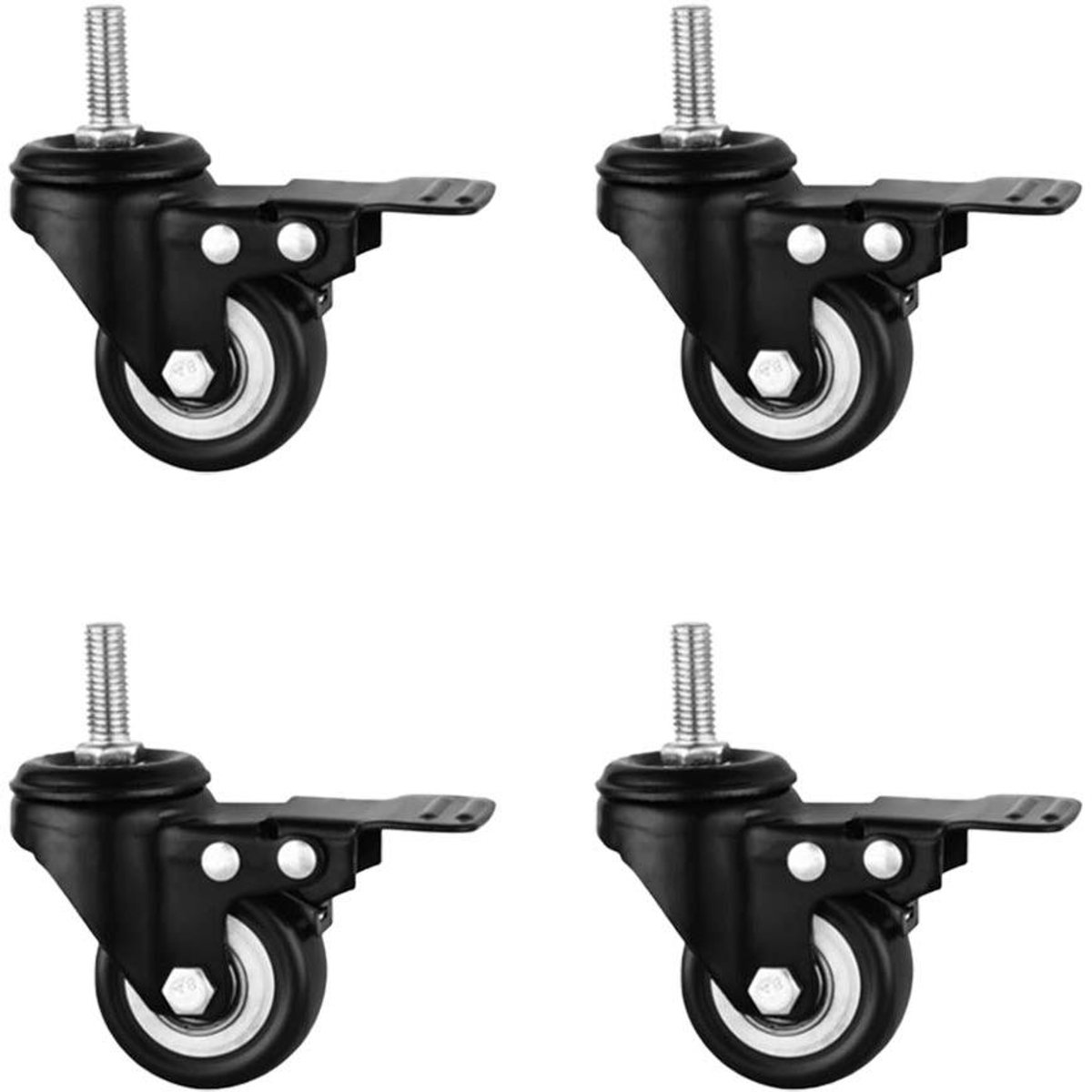 Wielen Set - Zwenkwielen Platte Plaat - Meubels Verplaatsen - Met Rem - 40mm Diameter - Zwart