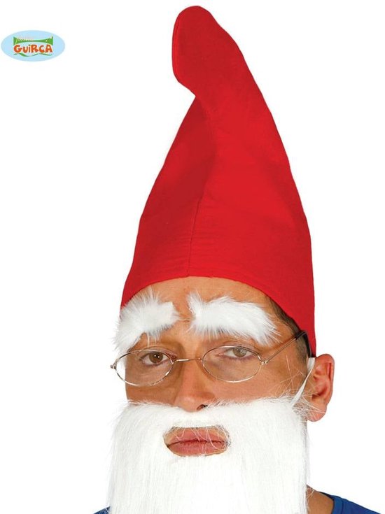 Man met rode puntmuts, witte baard en wenkbrauwen, en bril. Guirca logo zichtbaar.