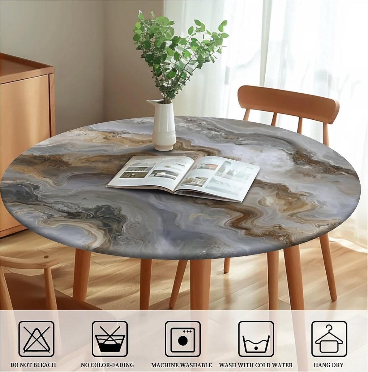 Rond Tafelkleed - Beschermhoes Tafel - Tafel Beschermen - Elastische Rand - 60 inch - Marmer
