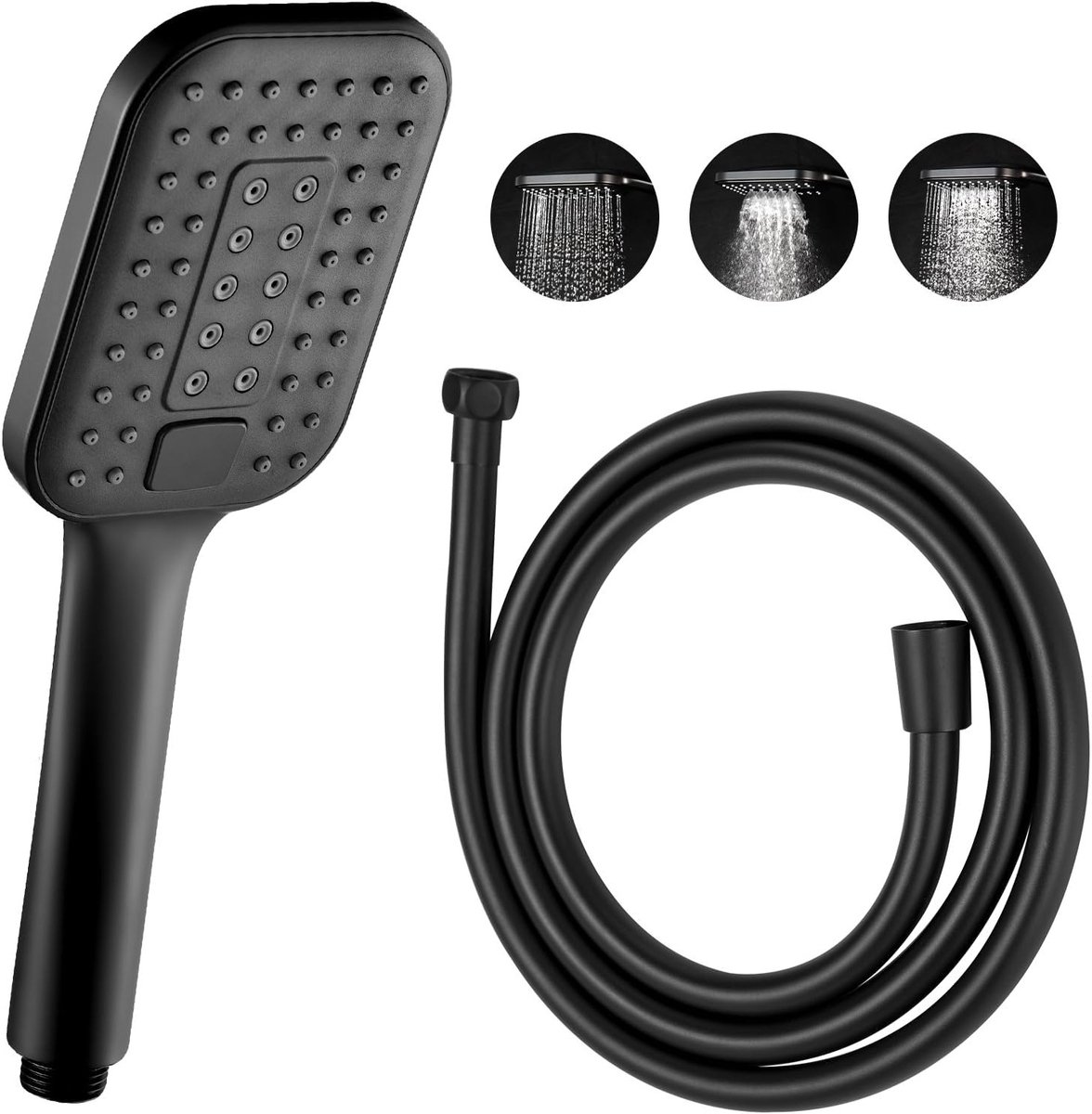 Doucheset met 1,6 m Slang, 3 Stralen, Waterbesparende Handdouche, Chroom Vierkant 12x9cm,