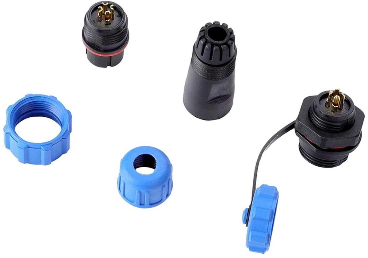Luchtvaartstekker 4-polig - Luidsprekerconnector Waterdicht - Elektrisch Circuit - IP68 Waterdicht - 5 x 6 x 8 cm - Zwart