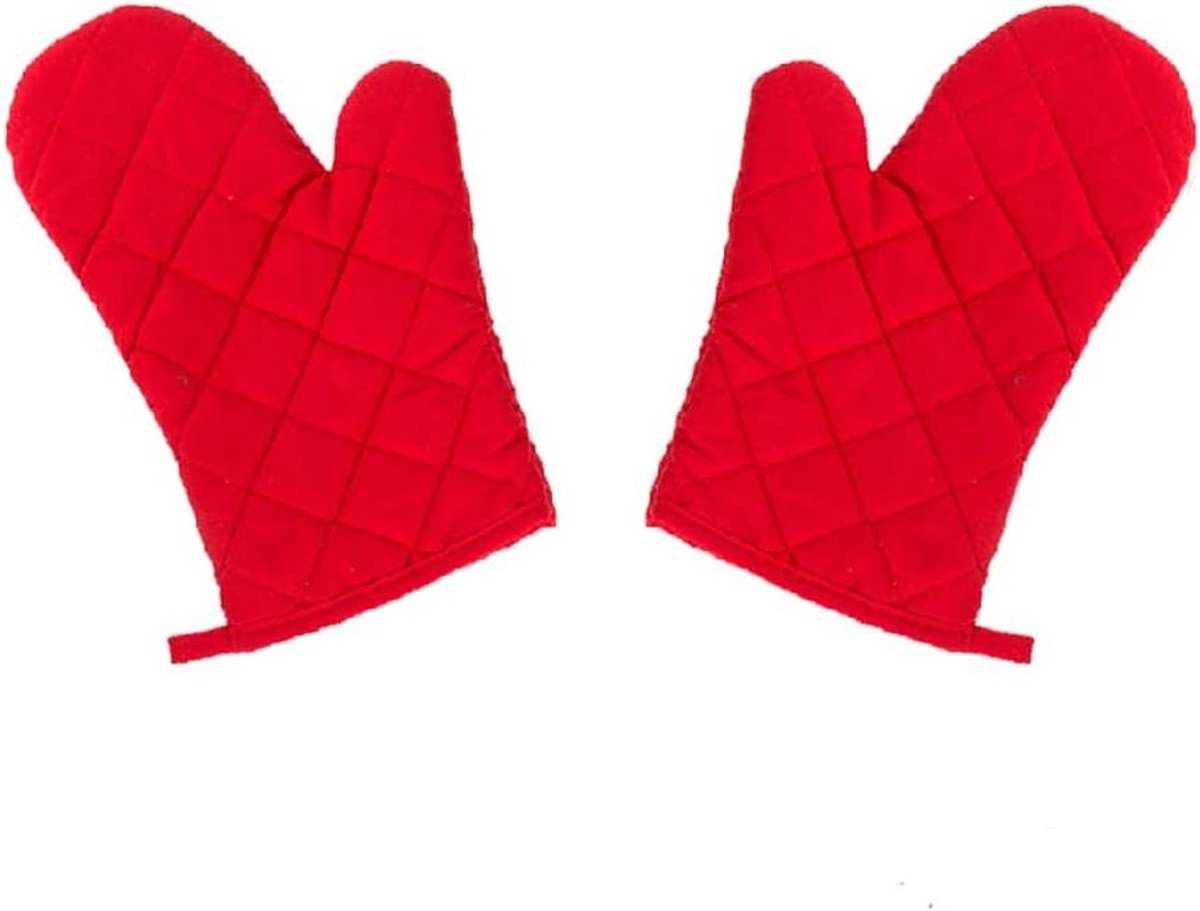 Ovenwanten - Keukenwanten - Hittebescherming Keuken - Antislip Grip - 14 x 28 cm - Rood