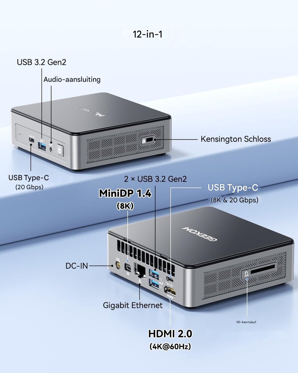 GEEKOM Air12 Mini PC-2026 Edition Mini-pc- Intel 7505-16GB DDR4 RAM-512GB SSD- Dual LAN-poort - Windows 11 Pro-4K- desktop-pc Mini PC met,Mini Computer,Game PC,pc voor games e — afbeelding 2
