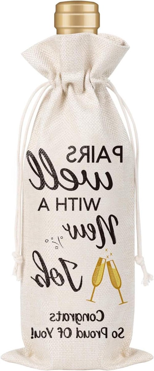 Wijn Geschenkenzak - Cadeau Fles - Nieuwe Baan Vieren - Met Tekst - 35 x 18 cm - Multicolor