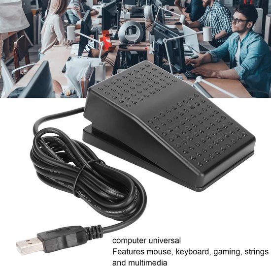 USB Voetschakelaar Pedaal - Programmeerkabel Voetpedaal - Computer Bediening - Foto-elektrische Schakelaar - 2 meter kabel - Zwart — afbeelding 2