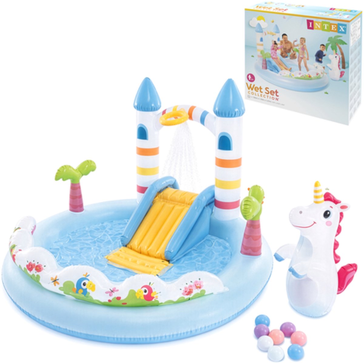 Intex Water speelcentrum met glijbaan, sproeier en eenhoorn voor kinderen vanaf 2 jaar