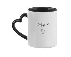 Hacebo® - Dank je wel koffiebeker met hart oor zwart - Liefde - Iemand die je graag wilt bedanken - thee mok - koffie beker - Leuk kado voor iemand die je wilt bedanken om te geven - koffiemok - 330 ML