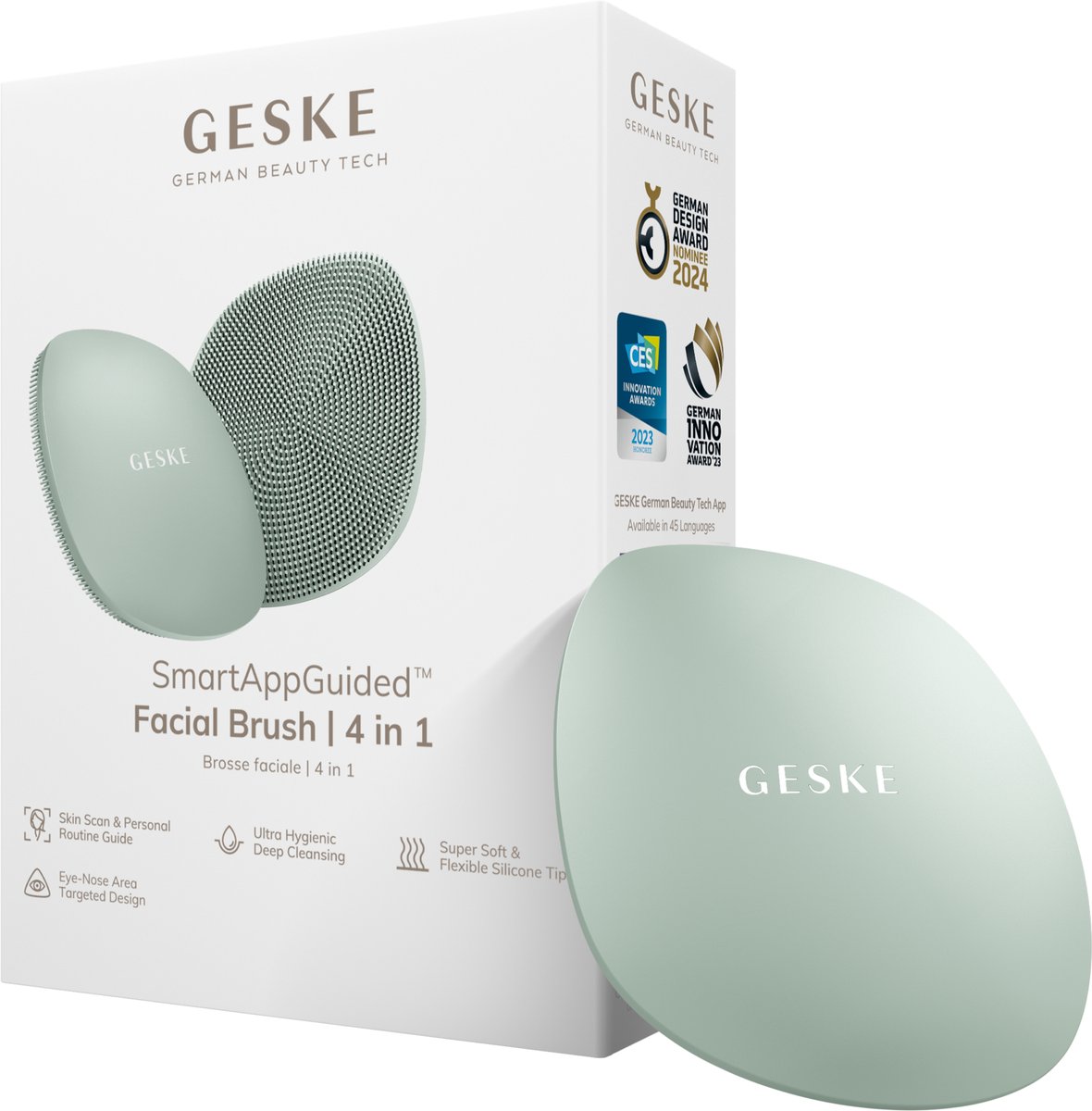 GESKE | SmartAppGuided™ Facial Brush 4 in 1 | Gezichtsreinigingsborstel | Zachte siliconen borstel | Professionele gezichtsreiniging | Gezichtsreinigingsapparaat | Huidreiniging
