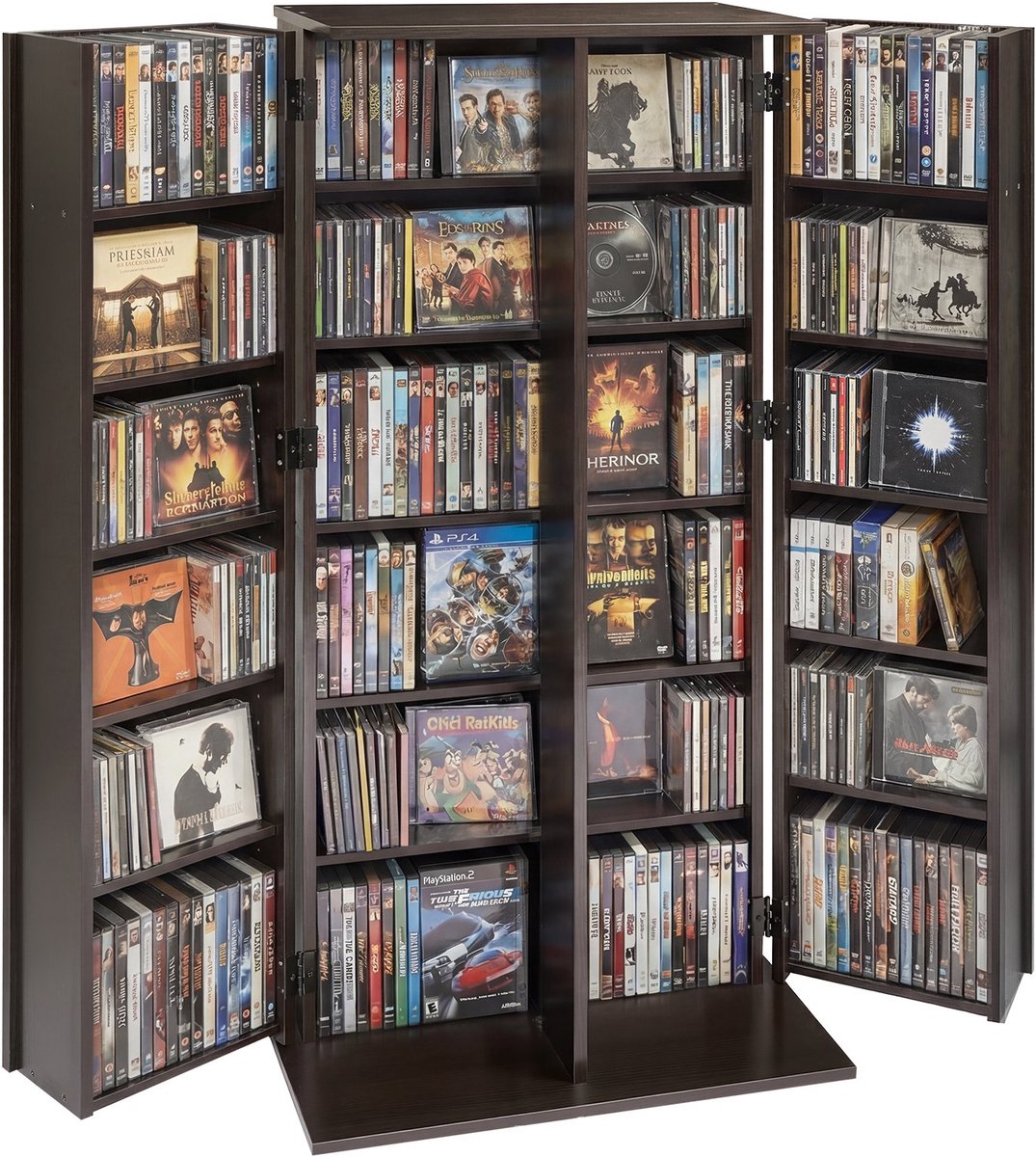 Dvd- en cd-kast - Mediakast - 24 Vakken - Vrijstaand - Ruimtebesparend - Voor cd's, dvd's, games en boeken - 61 x 36,8 x 127 cm - Zwart