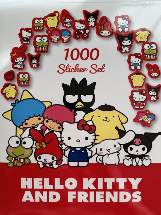 Stickers van Hello Kitty en vrienden, waaronder My Melody, Keroppi, Badtz-Maru, Chococat en Pompompurin.
