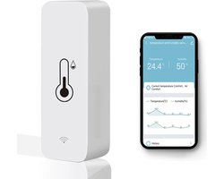 Wifi-temperatuur- en vochtigheidsmeter, multifunctionele thermometer, ondersteunt bediening via een app, compatibel met Alexa en Google Assistant.