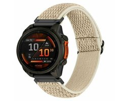 By Qubix - Geschikt voor Garmin bandje - 20mm Quickfit - Elastische Solo Loop nylon bandje - Beige - Geschikt voor Garmin Fenix 7s/6s/5s / Instinct 2s / Epix Pro Gen 2 (42mm)