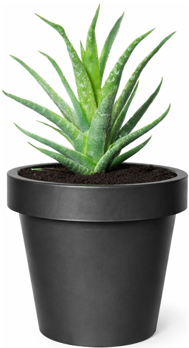 Mega Collections Plantenpot/bloempot - kunststof - zwart - buiten - D20 x H18 cm