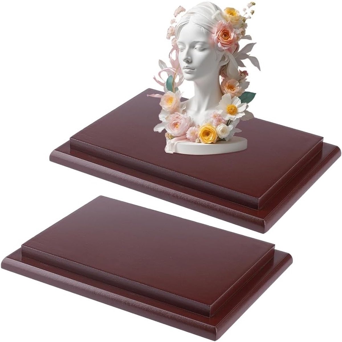 Twee Stuks Houten Basis met Ogee Rand 12,5 x 17,5 x 1,8 cm voor Sieraden, Vazen en Decoratie
