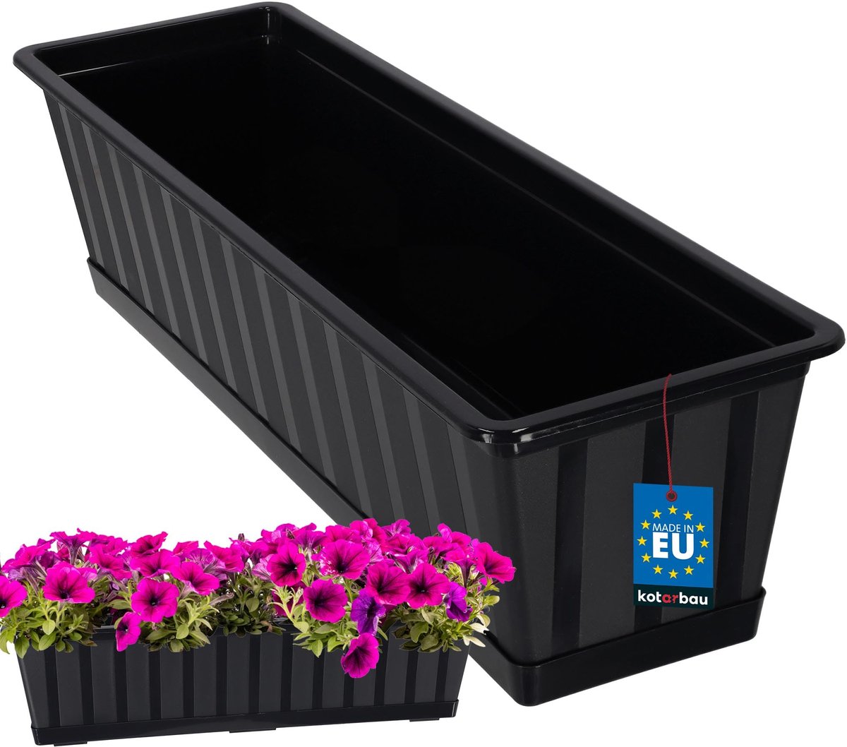 KOTARBAU® Balkonbak, Bloembak voor Balkon, Kunststof, 60 x 18 x 14 cm, Plantenbak, Antraciet, Plantenbak Balkon, met Schotel, Rechthoekig