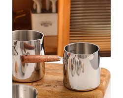 Mini Butter Warmer Pot 450ML - RVS Melkpan met Houten Handvat voor Chocolade, Saus en Melkverwarming