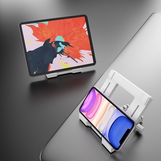 Verstelbare Tabletstandaard en Telefoonhouder voor 7-10 Inch Tablets en Smartphones, Geschikt voor iPad, Samsung Galaxy en Kindle Fire, Wit van Merkloos — afbeelding 5