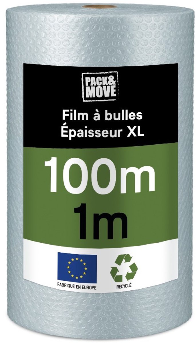 Pack And Move - Gerecyclede Noppenfolie - 1 x 100 M - Verhuizing, Verzending En Bescherming - Kwaliteitsfolie - 70% gerecycled