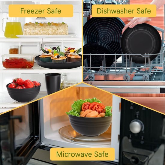 32-Delige Camping Servies Set voor 8 Personen - Lichtgewicht Herbruikbaar Plastic Servies met Kom - Bord - Bekers - Milieuvriendelijk Schokbestendig Plastic Servies voor Picknick — afbeelding 4
