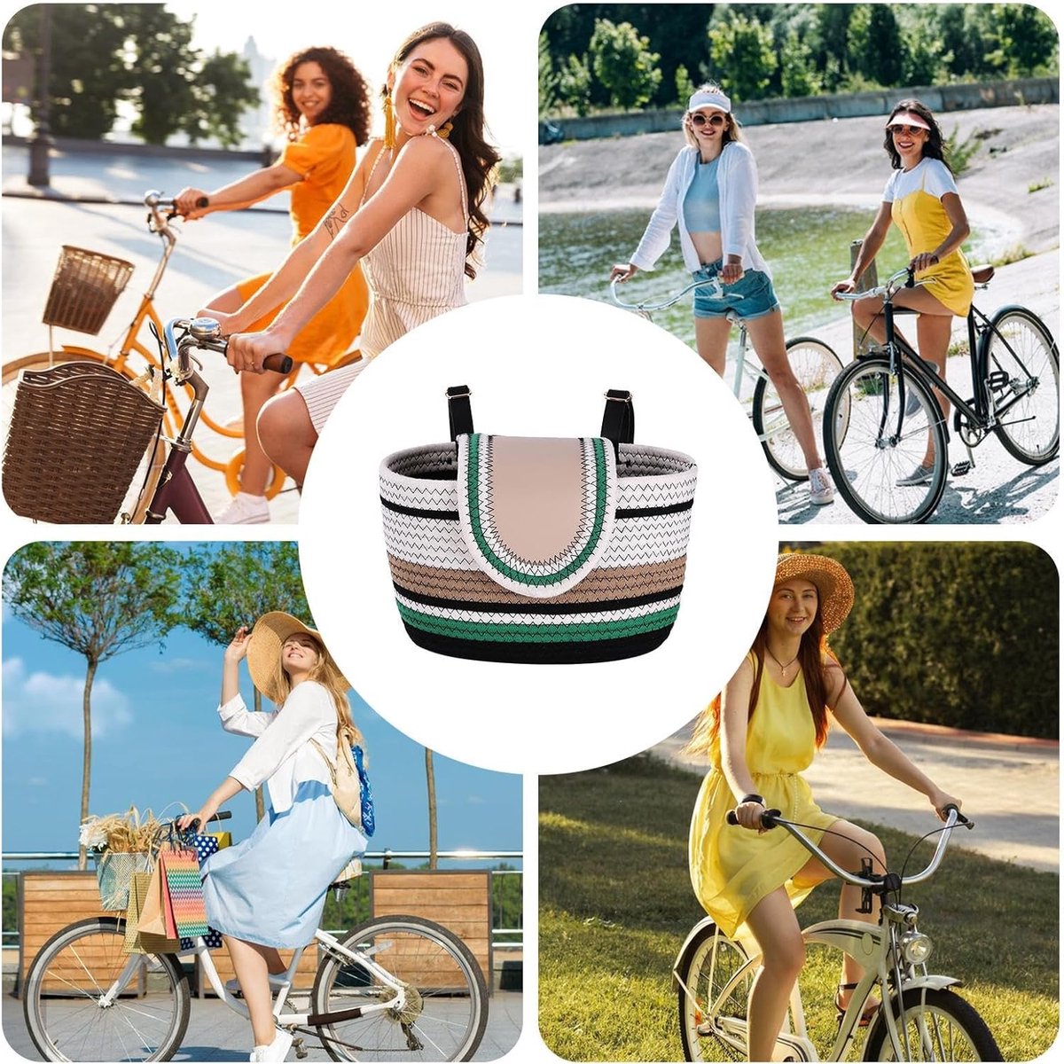 Geweven fietsmand - Stuurmand Organizer - Fietsen Boodschappen - Eenvoudige Montage - 29.5 x 18.5 cm - Bruin