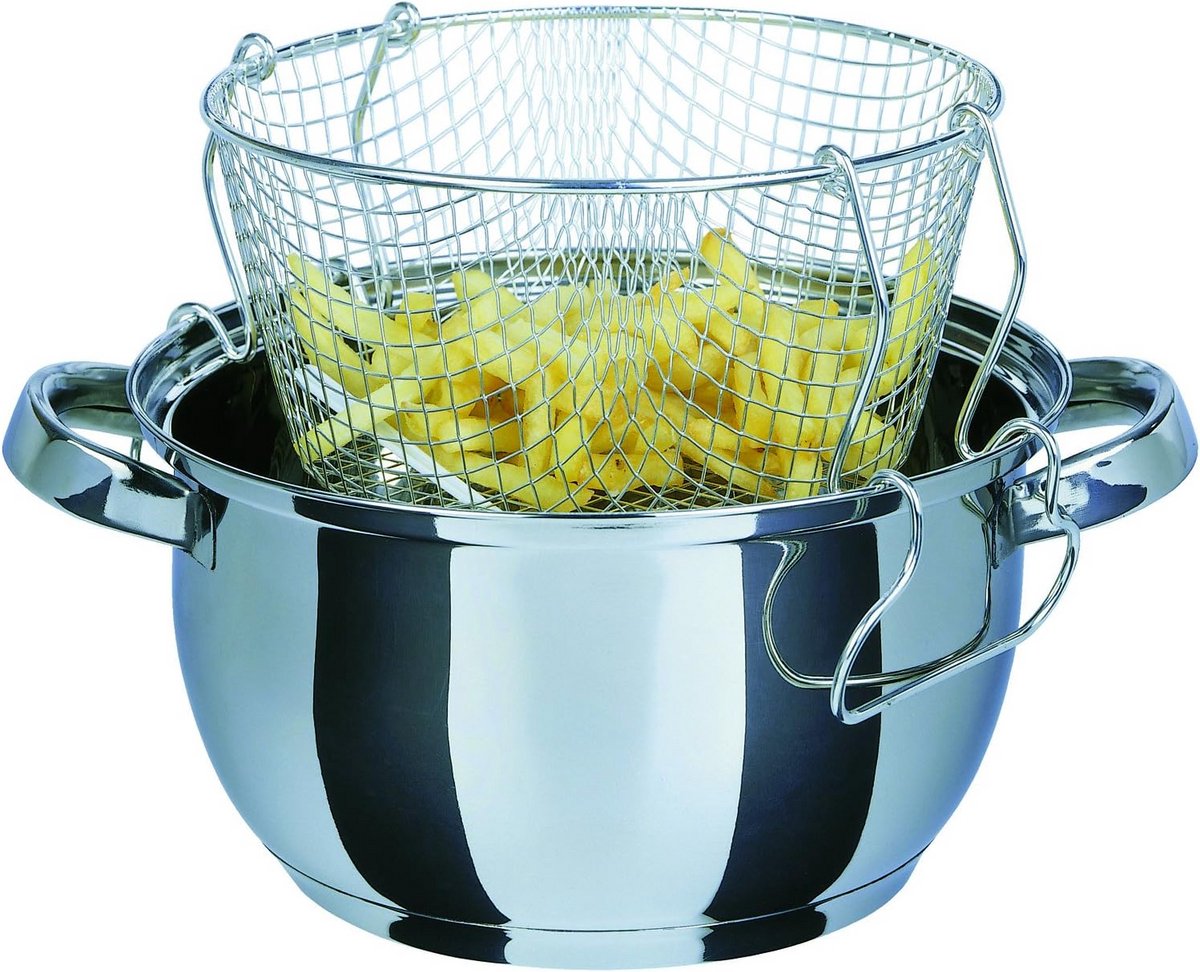 Frituurpan met inzetstuk - Koekenpan - Gerechten bereiden - Energiebesparende bodem - 3 Liter - Zilver