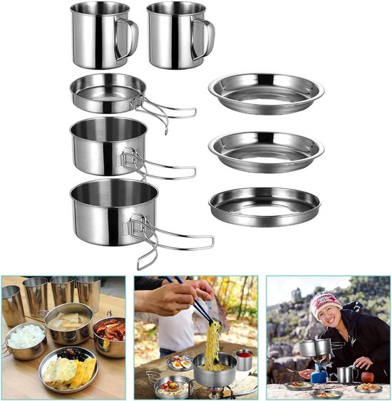 Kampeer Kookset - Pannen Set - Buiten Koken - Lichtgewicht Ontwerp - Meerdere Delen - Zilver — afbeelding 5