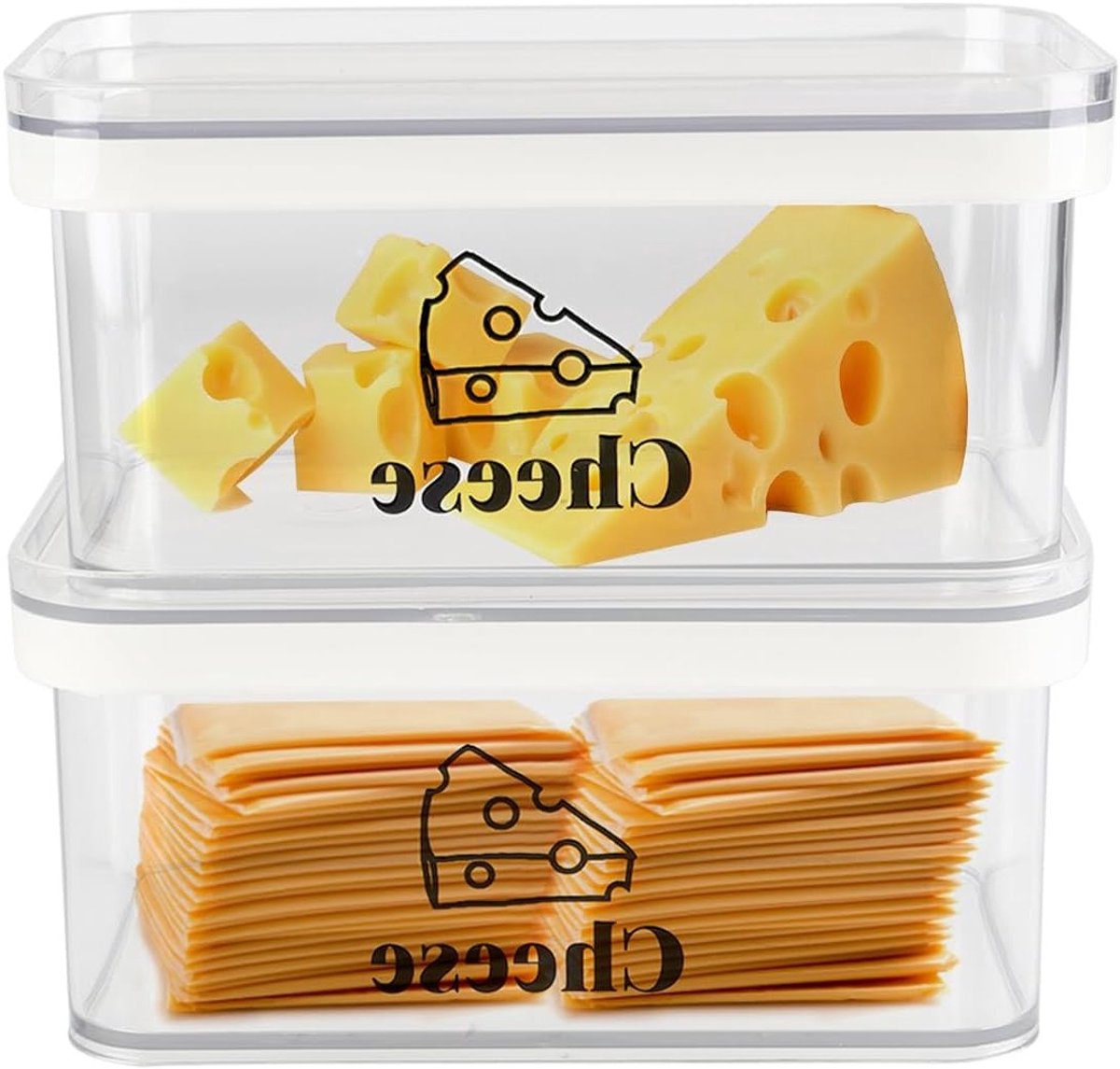 Set van 2 Koelkastdozen voor Kaas - Opbergdozen voor Voedsel met Deksel - Ideaal voor Kaasplakken, Worst en Kwark - Ruimtebesparende Oplossing 16.5 x 10 x 8 cm