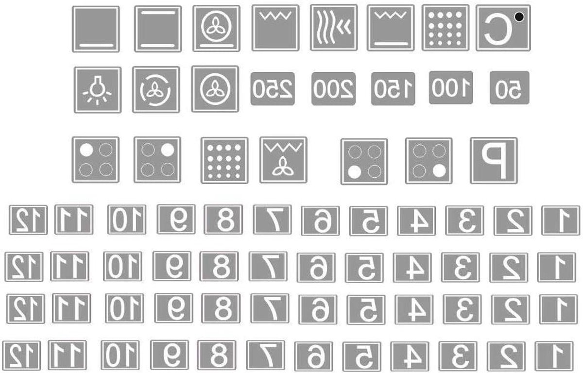 Fornuis Stickers Oven Symbolen Koken Vereenvoudigen Weerbestendige Film 10x10mm Wit Grijs