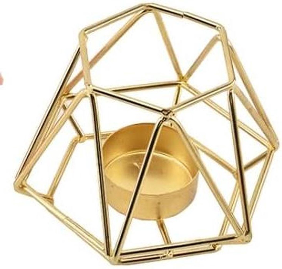 Kaarsenhouder Geometrisch - Draadstaal Kandelaar - Sfeer Creëren - 3D Metaal Design - 11 x 8 cm - Goud