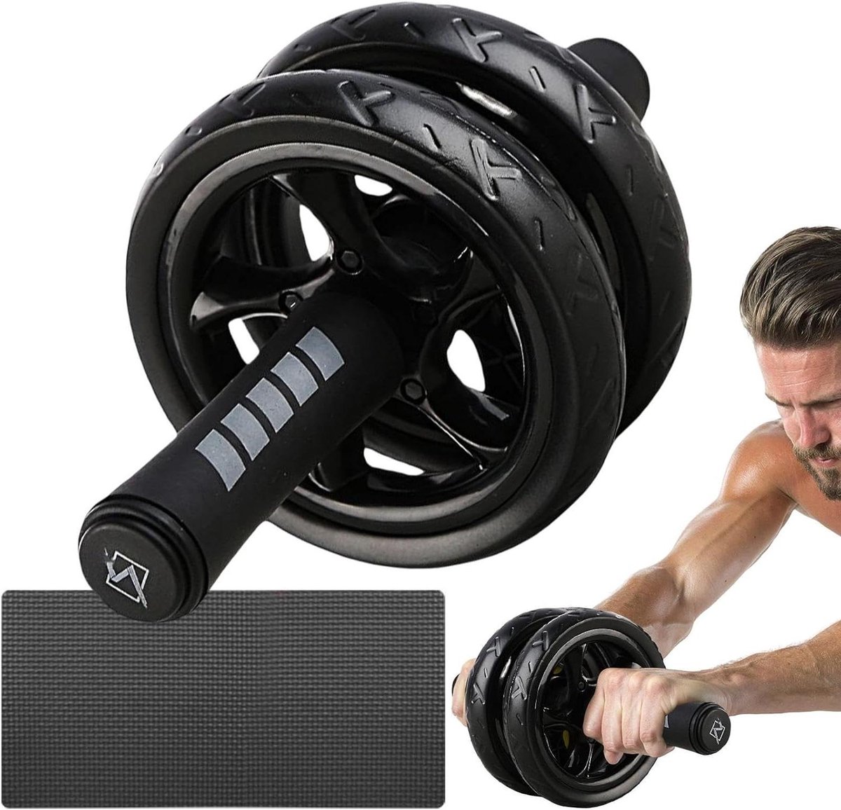 Buiktrainingswiel - Buikspiertrainer - Kracht Training - Verstevigt Kernspieren - 23 cm Diameter - Zwart