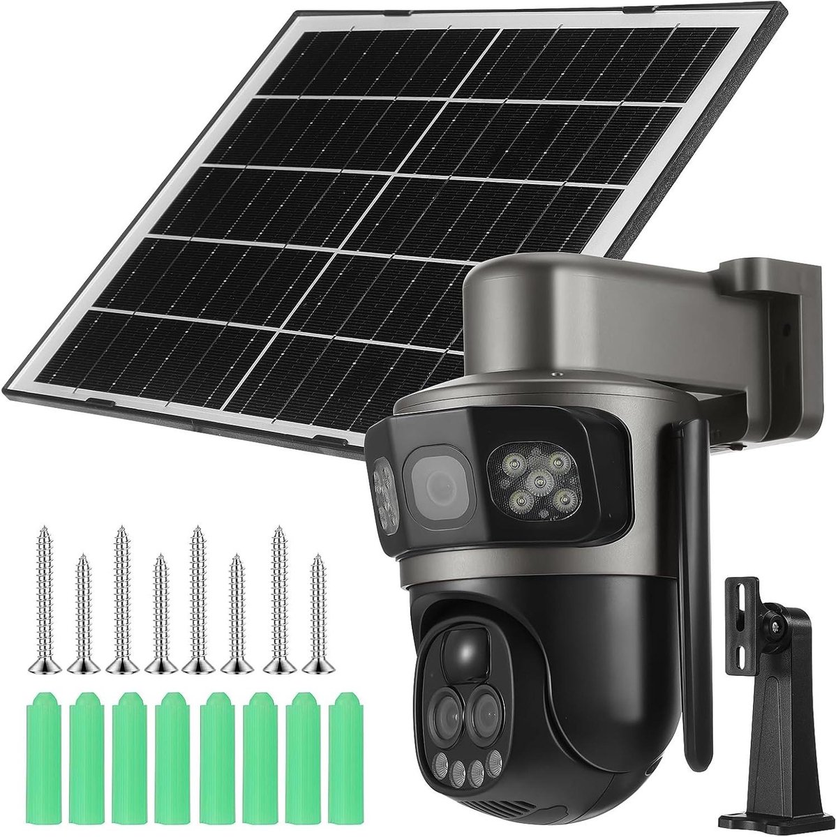 Buitencamera op Zonne-energie - Draadloze Camera Buiten - Huisbeveiliging - Dubbel Scherm Kleurmonitoring - 22 x 17 x 13 cm