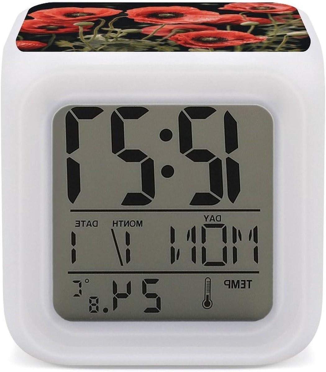 Digitale Wekker - Nachtlamp Klok - Slaapkamer Decoratie - 7 Kleuren Verlichting - 3 Inch Display - Wit