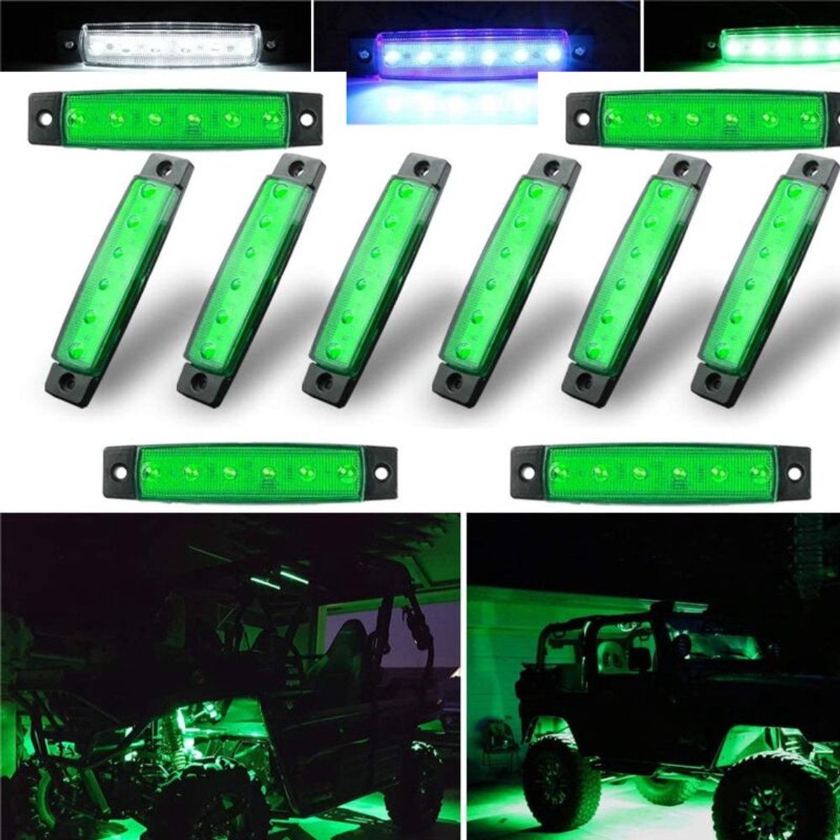 Een set van 10 LED-rocklights, lichtstrips, wielkastverlichting en LED-chassisverlichting, geschikt voor trucks, golfkarretjes, Jeeps, Wranglers, RZRs, terreinwagens, F150's, F250's en sneeuwscooters (groen).