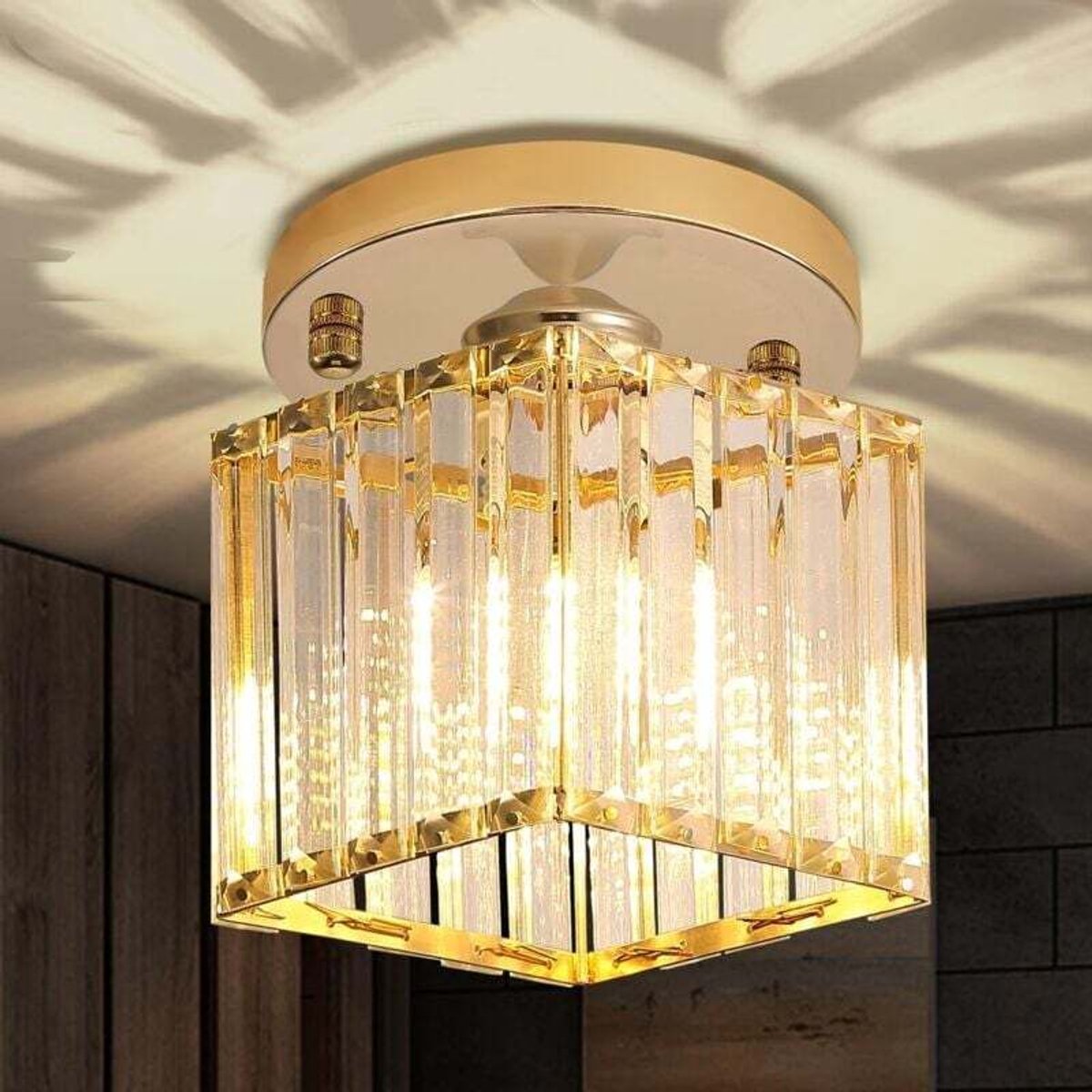Vierkante LED-plafondlamp geschikt voor gouden kristallen decoratie, geschikt voor keukens, slaapkamers, gangen, entrees en badkamers, geschikt voor driekleurige verlichting.
