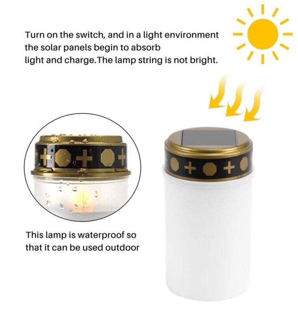Witte, op zonne-energie werkende grafkaars, LED-grafverlichting, buitenverlichting, 1 stuk per verpakking