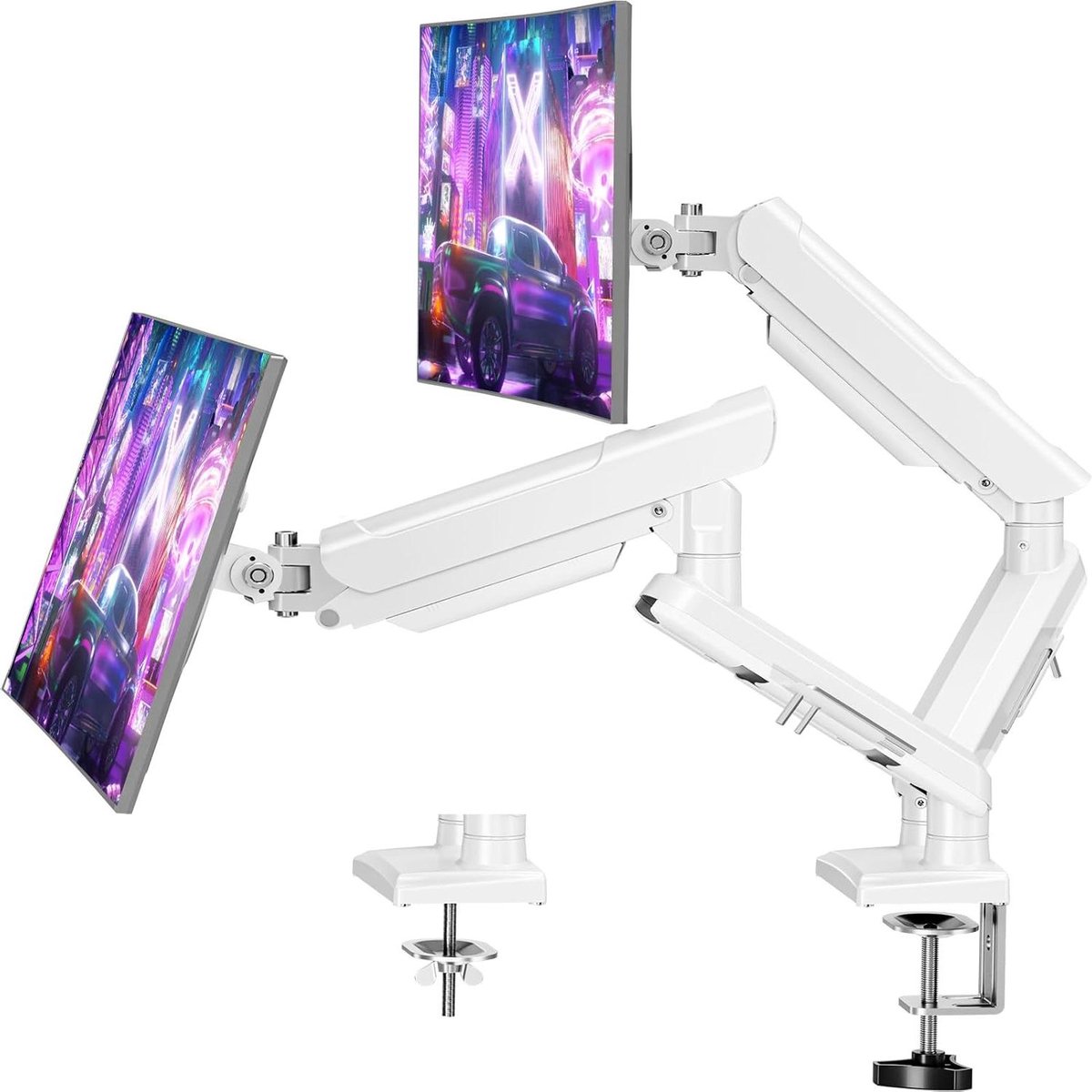 Monitorhouder - Dubbele arm - Werkplek organiseren - Gasveer systeem - 13-32 inch - Wit