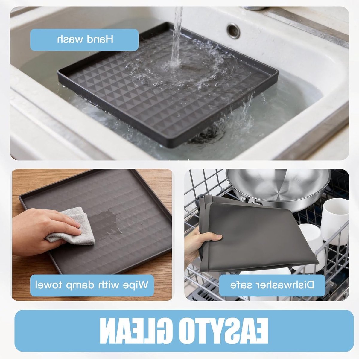 Herbruikbare Siliconen Koelkastmat 60 x 60 cm met Verhoogde Rand - Druppelbak voor Koelkast, Vriezer en Wasmachine, Grijs